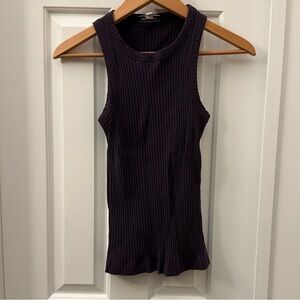 Frank & Oak High Neck Purple Ribbed Tank